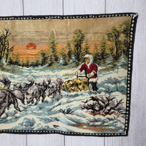 Vintage Winter Dogsled Tapestry Wall Hanging, 39x19.5 - Picture 3 of 6